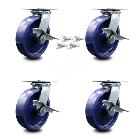 Service Caster 8 Inch Solid Poly Caster Set with Roller Bearings and Brakes/Swivel Locks SCC SCC-35S820-SPUR-SLB-BSL-4